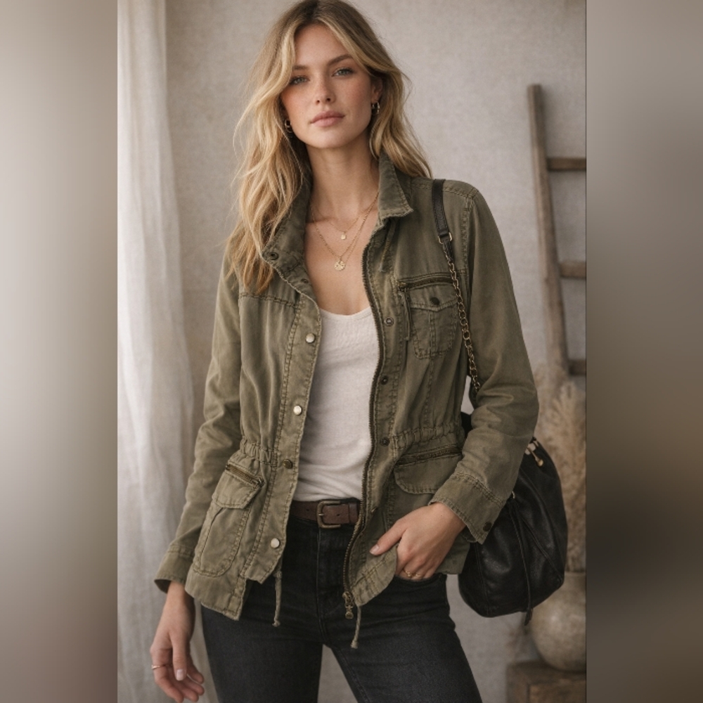 Anthropologie Marrakech Women’s Olive Utility Jacket with Drawstring Waist